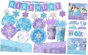 Aicutie 717181212336 143pcs Frozen Birthday Party Decoration Snowflake Themed Tableware