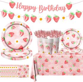 Aidehua 313042767795 Strawberry Party Decorations - Themed Birthday Tableware Disposable P