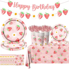 Aidehua 313042767795 Strawberry Party Decorations - Themed Birthday Tableware Disposable P