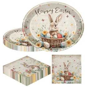 Aidehua 717097526459 Easter Party Supplies - 100pcs Vintage Bunny Oval Plates And Napkin