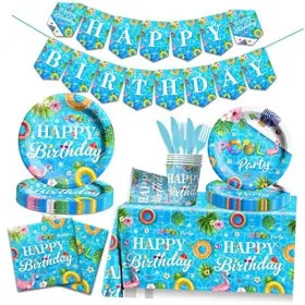 Aidehua 772168707939 142 Pieces Birthday Party Supplies - Summer Tableware Set Dining Pool