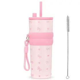 Aiheart 789537618208 24oz Insulated Tumbler With Straw Stainless Steel 24 Ounces Bow