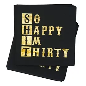 Aisosiks 798107156613 So Happy Im Thirty Napkins 30th Birthday Black Gold Coc