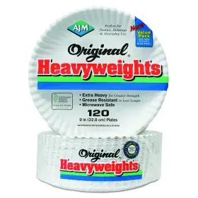 Ajm Packaging 076955695509 Corporation Gold Label Coated Paper Plates 9 Dia White 120pack 8pa