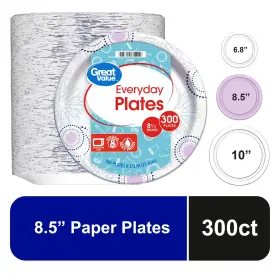 Ajm Packaging Corp 445026025065 Great Value Disposable Paper Plates 8.5 Inch 300 Count