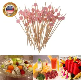 Xll000611 Akoak 100 Counts Handmade 4.7 Inch Pink Wintersweet Cocktail Sticks Sandwich Fruit T