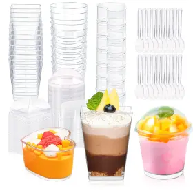 1su1030-2281 Alexpre 360 Pack 5oz 6oz Dessert Cups With Lids And Spoons 3 Styles Clear Pl
