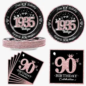 Algpty 313019226201 60 Pcs Vintage 90th Birthday Plates And Napkins Set Service For 30