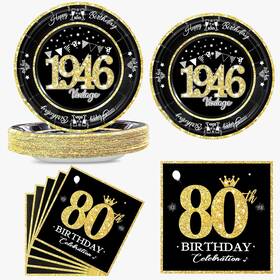 Algpty 313038638658 60 Pcs Vintage 80th Birthday Plates And Napkins Set Decorations B
