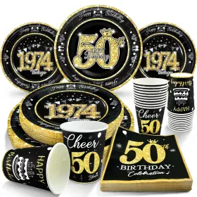 Algpty 768399176569 50th Birthday Decorations Black And Gold Service For 30 Vintage Birthd