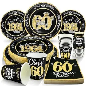 Algpty 768399176583 60th Birthday Decorations Black And Gold Service For 30 Vintage Birthd