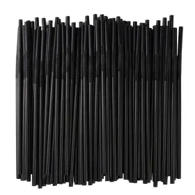 Alink 619960676530 200 Pcs Flexible Black Plastic Drinking Straws 10.3 Inches Extra Long Disposable