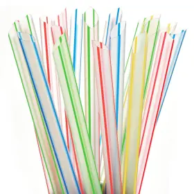 Alink 705409953604 Extra Wide Fat Boba Straws 1/2 Inch Jumbo Plastic Striped Smoothie F