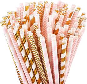 Alink 737353543952 Biodegradable Paper Straws 100 Pink Count Pack Of 1 Gold