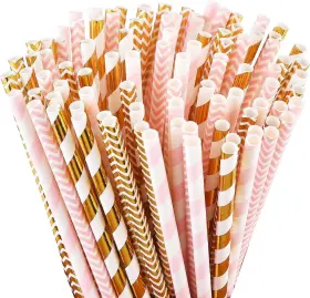 Alink 737353543952 Biodegradable Paper Straws 100 Pink Count Pack Of 1 Gold