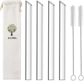 Alink Official 445022678685 Reusable Glass Boba Straws 14mm Extra Wide Clear Smoothie For Bubb