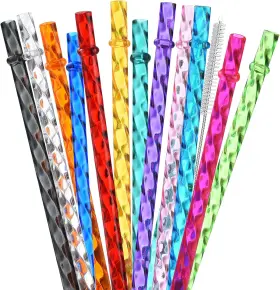 Alink Official 705353842559 12-pack Reusable Plastic Clear Swirl Straws 13 Inch Extra Long Colorful Hard