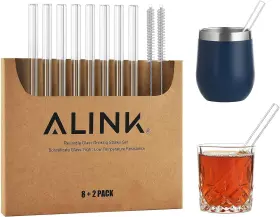 Glbbs00121 Alink Official Short Glass Straws 6 In X 10 Mm Clear For Cocktails Whiskey