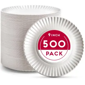 Alitte 617513081374 9-inch Disposable Paper Plates - 500 Count Bulk Pack Of Uncoated Plat