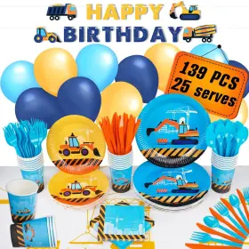 Aliza Premium Party Supplies 860003139998 Construction Birthday Set Baby Boy Toddler Kids Dump Truck C
