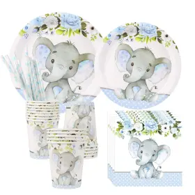 All Ewired Up 745809818431 Blue Elephant Baby Shower Party Supplies Serves 24 Includes Dinner Plates Appeti