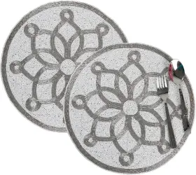 77896 Alpha Living Home Beaded Placemats Set Of 2 Round Table Mats Pack-13 Inch Dia Silver/white