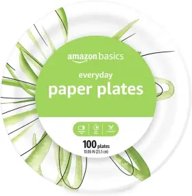 Amazon Basics 076955775430 Everyday Paper Plates 10 Inch Disposable 100 Count White