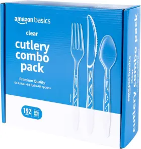 Amazon.com Services Llc. 195515045339 Basics Disposable Clear Assorted Cutlery Set Premium Quality 192 Count