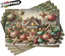 Sd3881 Ambesonne Ser-2 Fba Christmas Place Mats Set Placemat 8 Pcs Green Brown And Dark Pink