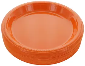 Amcrate 815518027711 Disposable Plastic Plates Orange 10.4 Inches Dinner Strong And St