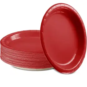 Amcrate 815518027889 Disposable Paper Plates Red 6 3/4 Inches Dessert Strong