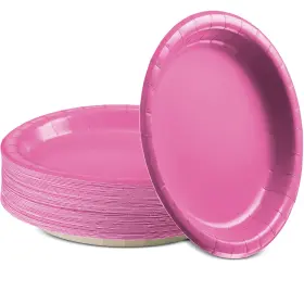 Amcrate 840195618778 Disposable Paper Plates Bright Pink 6 3/4 Inches Dessert Strong And