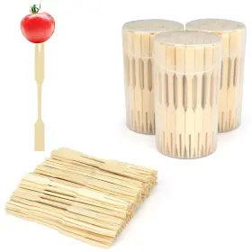 Ameiloz 793072834344 3 Packs Mini Bamboo Forks 3.5 Inch Small For Appetizers Cocktail Fru