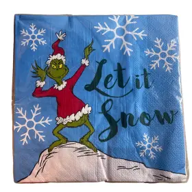 X12.875 American Greetings 013286086927 16pk Large Dr. Suess The Grinch Let It Snow 12.875 Inch Luncheon Napkins 10z