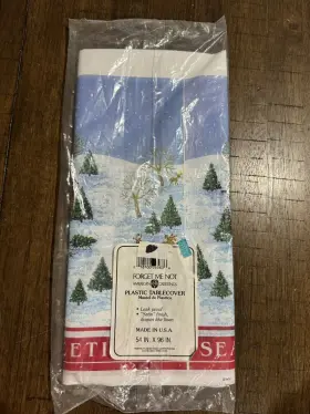 American Greetings 018100065836 Vtg Nip Seasons Winter Trees Plastic Tablecover 54 Inch X96 Usa