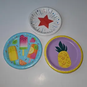 American Greetings 059584482160 New 3 Pkgs Summer Paper Plates Lot Pineapple Popsicles Stars 4th July Picnic