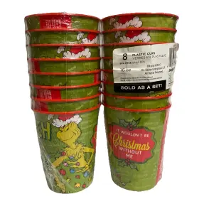 American Greetings 605030802015 Grinch 8 Plastic Party Cups New Lot Of 2
