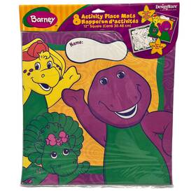 American Greetings 661526022428 Vintage Barney 12 Inch Paper Activity Placemats 8pk Party Birthday New Sealed