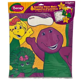 American Greetings 661526022428 Vintage Barney 12 Inch Paper Activity Placemats 8pk Party Birthday New Sealed
