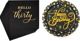 Amnamn-30-1 Amnamn 705353922909 30th Birthday Plates And Napkins Black Gold Tableware Set Disposable Paper P