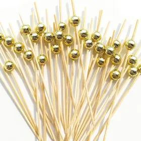 Amovvita 313039953972 Cocktail Picks Toothpicks For Appetizers 100 Pcs 4.7 Inch Gold Pearl Pi