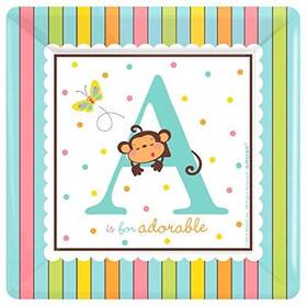 Amscan 013051326470 Set Of 18 Baby Shower Party A Is For Adorable Square Dinner Plates Tableware 10 Inch