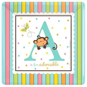 Amscan 013051326470 Set Of 18 Baby Shower Party A Is For Adorable Square Dinner Plates Tableware 10 Inch