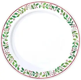 Amscan 013051517557 Holly Christmas Plastic Dessert Plates Reusable Party Tableware 20 Piece
