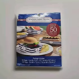 Amscan 013051725778 Paper Food Trays Nautical Theme Anchor 50 Pieces 2 Different Sizes