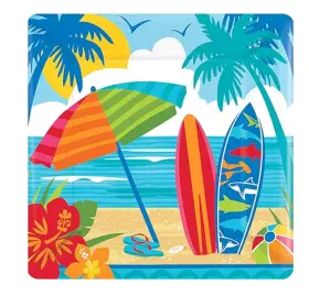 Amscan 013051729325 Vibrant Multicolor Summer Sun And Surf Square Plates - 7 Inch Pack Of 18
