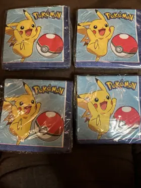 Amscan 013051756987 Lot Of 4 Pokemon Pikachu Pokeball Packs 16 64 Total Beverage Napkins 2017