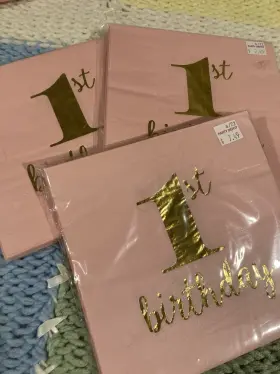 Amscan 013051760229 Girl Pink And Gold 1st Birthday Large Square Napkins New In Pkg
