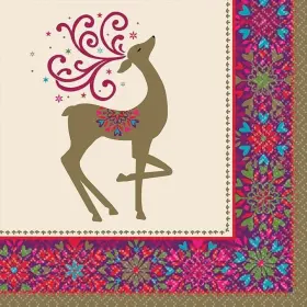 Amscan 013051772970 7.75 Inch X Christmas Whimsical Winter Deer Dinner Napkins 36-count
