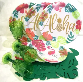 Amscan 013051811266 New 48ct Aloha Flamingo Dinner Dessert Hawaiian Luau Party Plates Goblets
